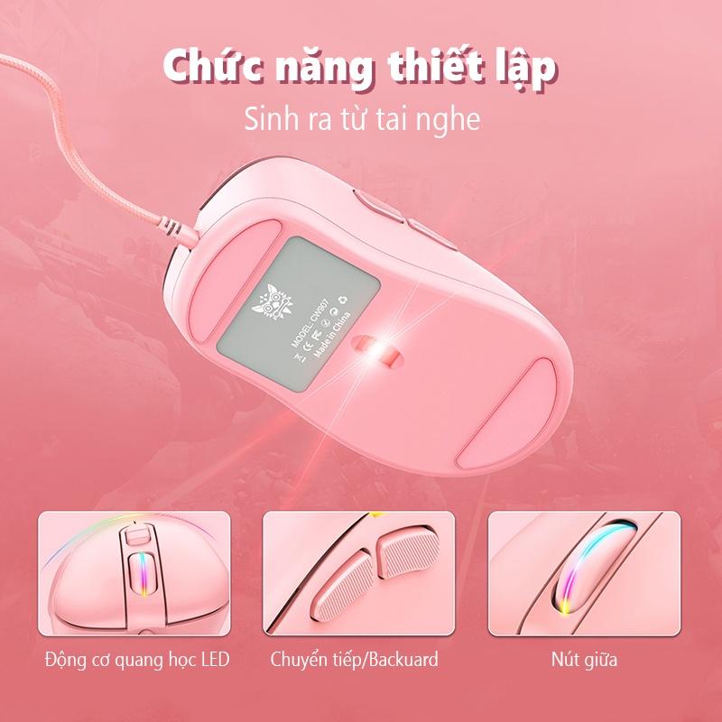 Chuột chơi game có dây ONIKUMA CW907 màu hồng với đèn RGB [Hàng chính hãng]