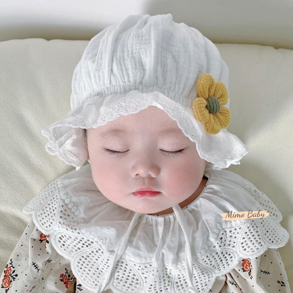 Mũ nón tiểu thư vải đũi đính bông hoa dễ thương cho bé gái MTT159 Mimo Baby