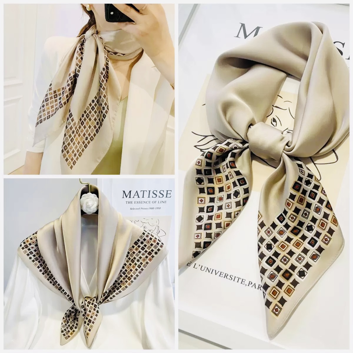 KHĂN QUÀNG CỔ LỤA HÌNH VUÔNG SANG TRỌNG THỜI TRANG