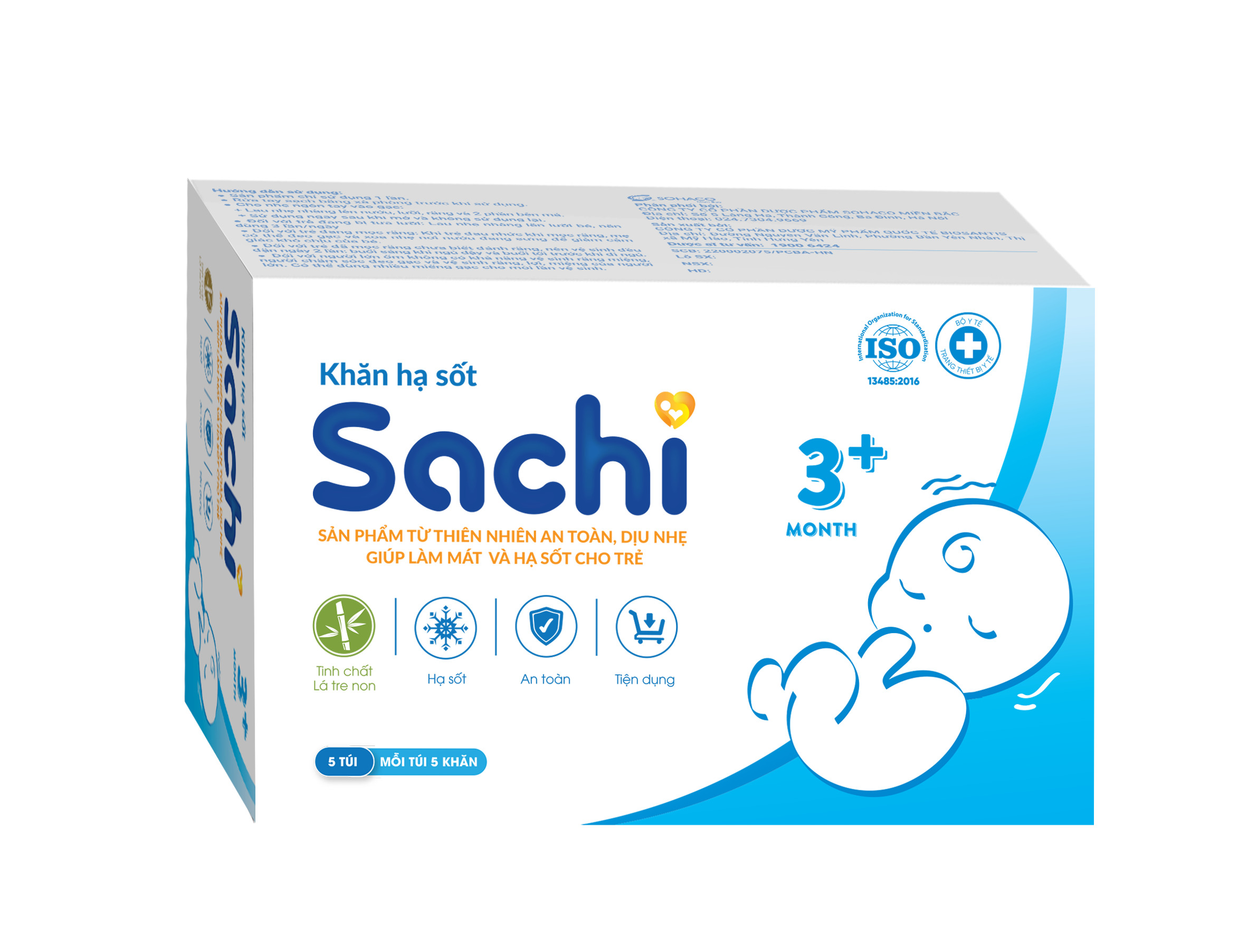 Khăn lau hạ sốt SACHI - Giúp hạ nhiệt, giảm sốt cho trẻ