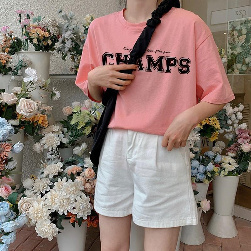 Áo thun nam nữ unisex tay lỡ phông form rộng teen cổ tròn oversize cotton giá rẻ basic đen trắng tee pull CHAMPS