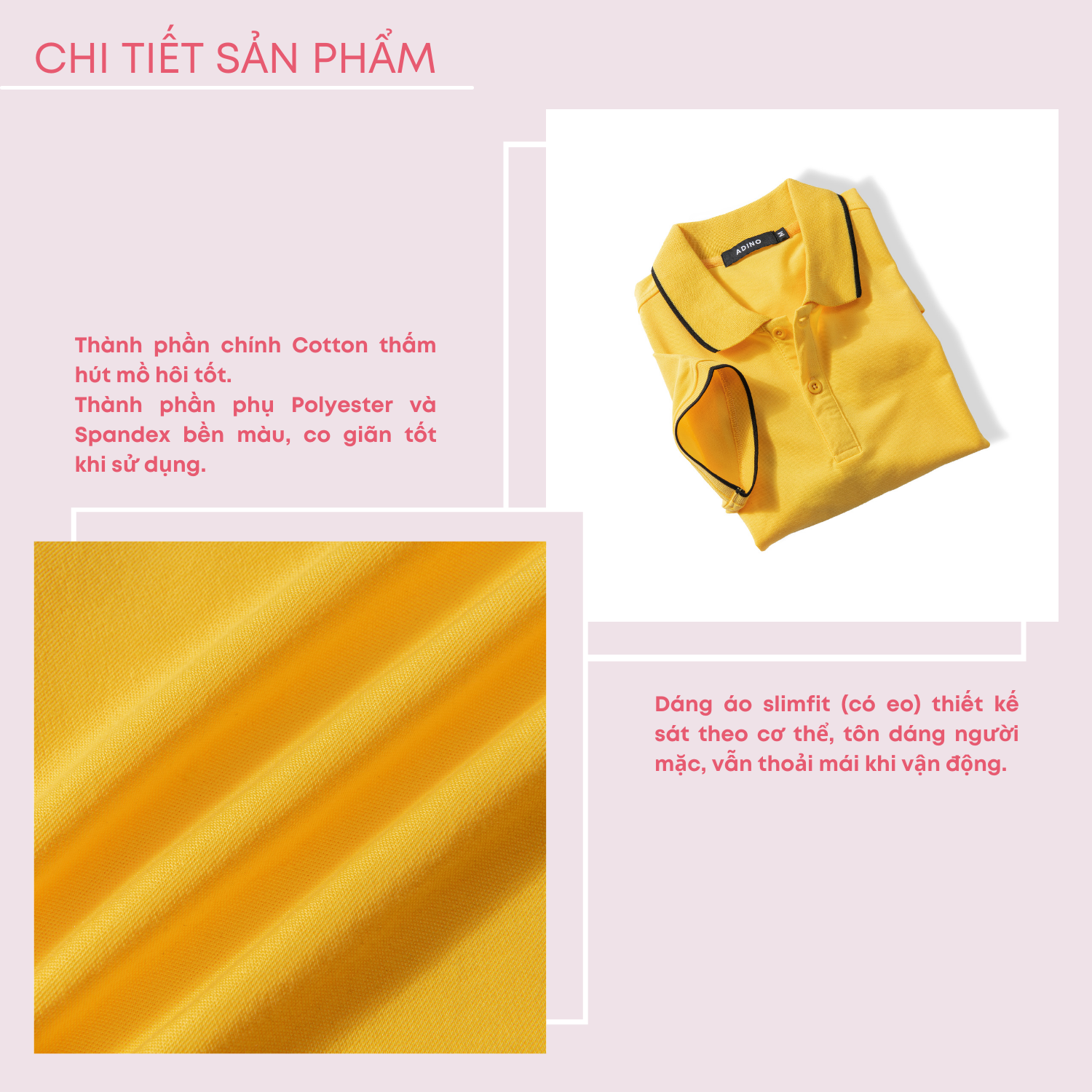 Hình ảnh Áo polo nữ ADINO màu vàng phối viền xẻ lai vải cotton co giãn dáng slimfit trẻ trung APN02