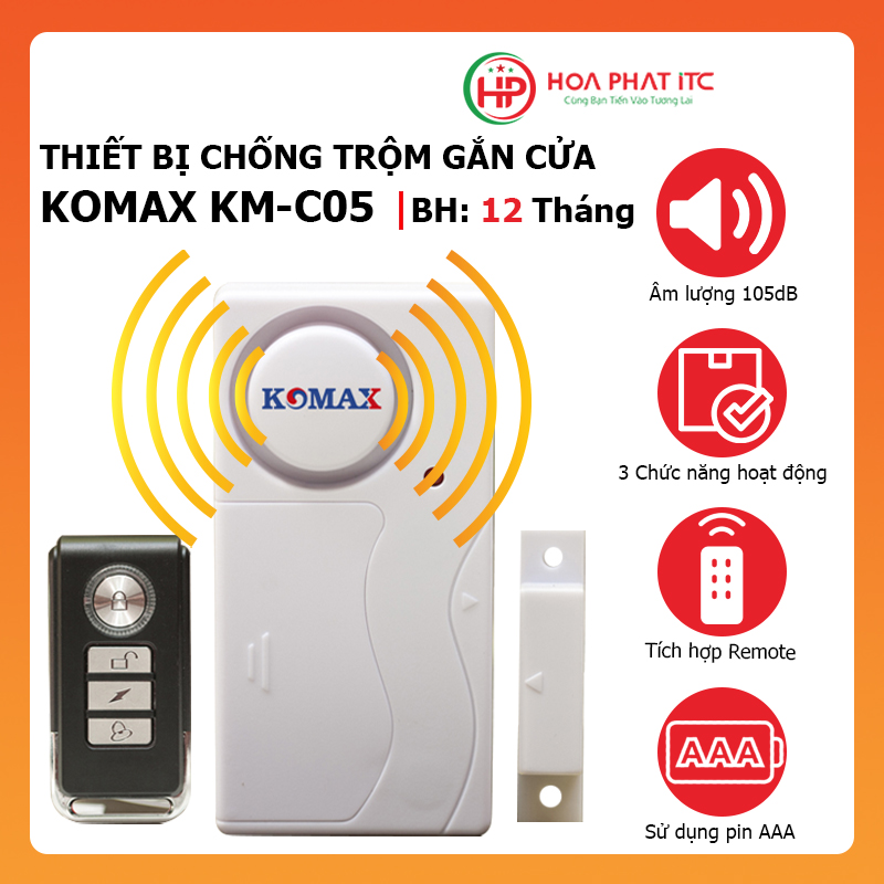 Thiết bị chống trộm gắn cửa, báo trộm gắn cửa kèm remote Komax KM-C05 - Hàng chính hãng