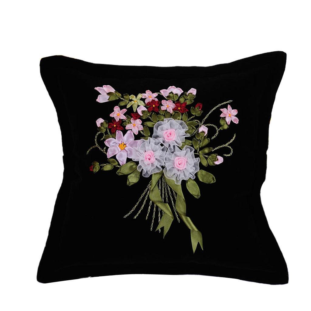 Silk Ribbon Embroidery Kit Embroidered Pillow Cover DIY Crafts Gift