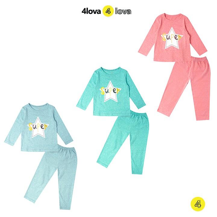 Bộ quần áo cotton thun dài tay 4LOVA họa tiết ngôi sao và mickey BT&amp;BG-BT