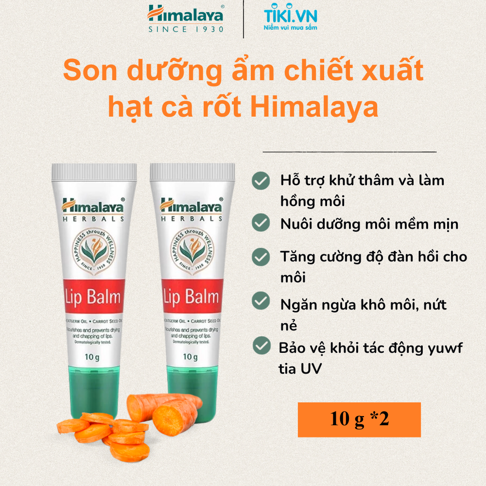 COMBO 2 TUÝP SON DƯỠNG HỒNG MÔI KHỬ THÂM CHIẾT XUẤT CÀ RỐT HIMALAYA LIP BALM 10G