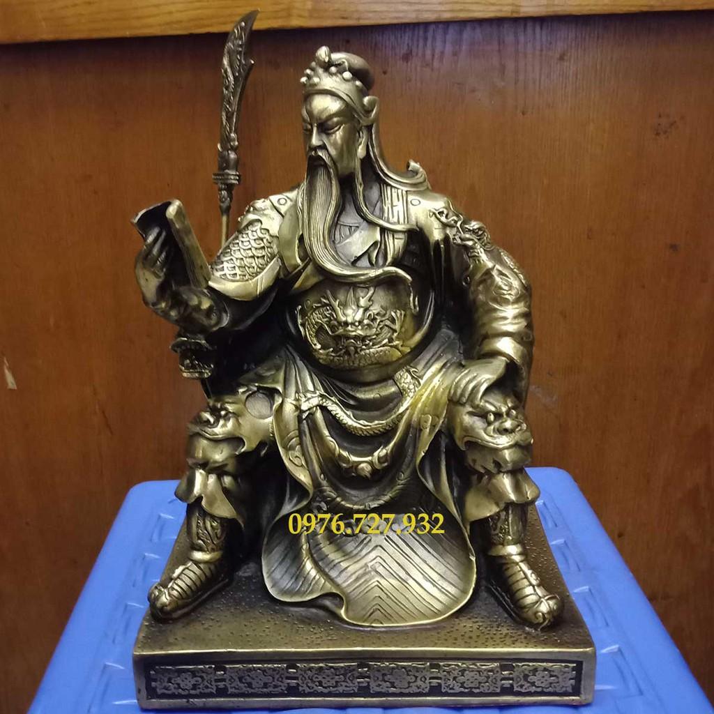 Tượng quan vân trường bằng đồng, quan công đọc sách cao 25cm