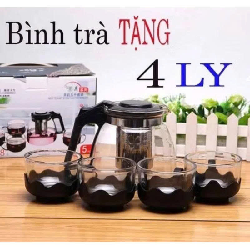 Bộ Bình Lọc Trà Kèm 4 Ly Thủy Tinh Thiết Kế Sang Trọng, Dễ Dàng Vệ Sinh