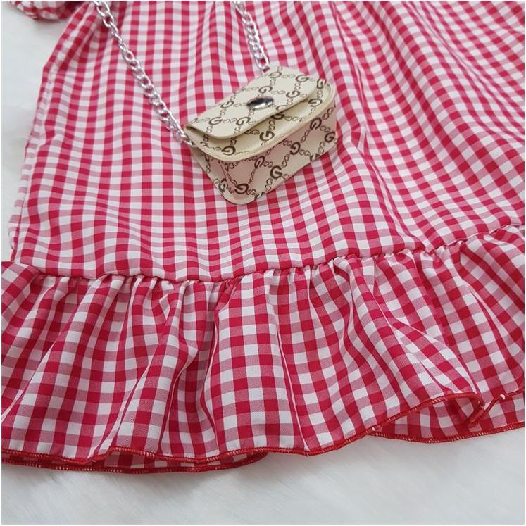 Váy bé gái,đầm bé gái 2 trễ vai sọc caro chất liệu lụa cao cấp SIÊU DỄ THƯƠNG 8-22kg Angel Baby Thời Trang Thiết Kế