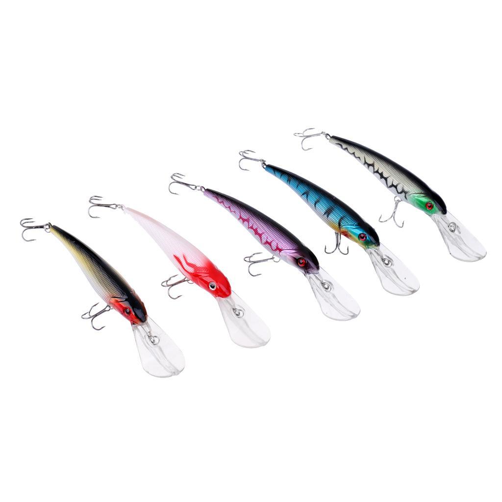 5pcs Plastic Minnow Fishing Lures Bass Crankbait Kit Saltwater/Freshwater Fishing Diving Lure Fishing Tackle Hooks Crankbait Hard Minnow Baits