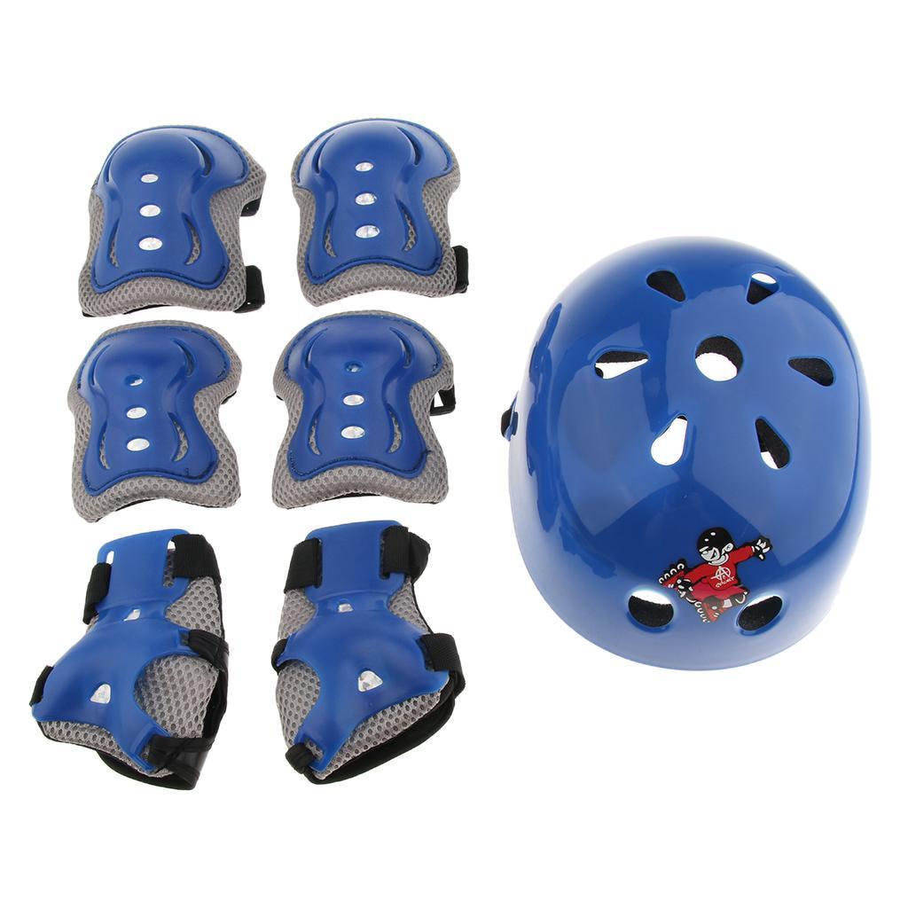 7 Pcs Kid Child Roller Skating Bicycle Helmet Knee Wrist Guard Elbow Pad
