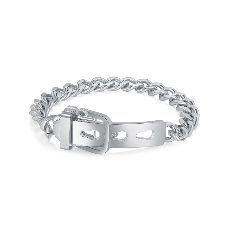 Lắc Tay Nam Nữ Unisex Dây Xích Mặt Khóa Thắt Lưng Titan Ko Đen TT 4257