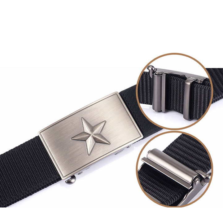 Thắt lưng lính, thắt lưng nam, thắt lưng khóa tự động vải bố mặt thép Arm-1254