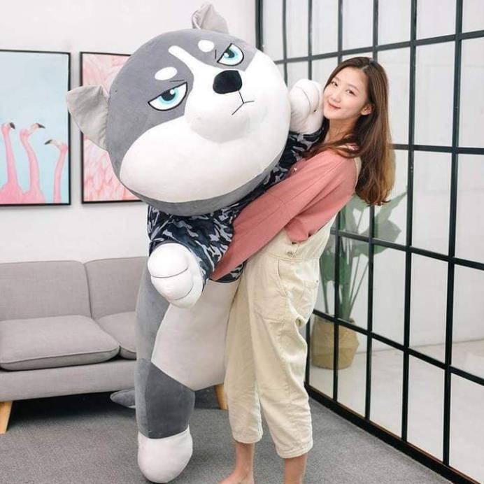 Gấu Bông Chó Husky Siêu To Khổng Lồ, Gấu Bông To Cute Siêu Mềm Mịn Vải Nhung Cao Cấp Co Dãn 4 Chiều Kích Thước 1m2 - 1m5