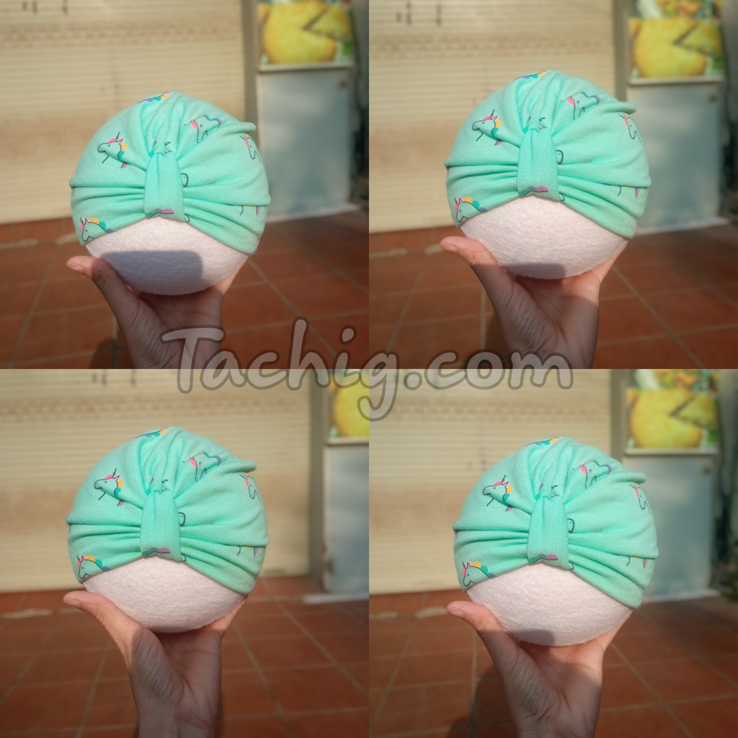 Mũ Turban Cho Bé Gái, Màu Xanh Hình Ngựa