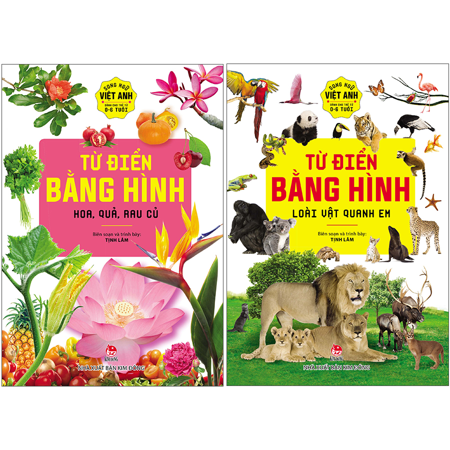 Bộ 2 Quyển Từ Điển Bằng Hình :  Loài Vật Quanh Em+ Hoa, Quả, Rau Củ (Tái Bản 2020)-Song Ngữ Việt - Anh Dành Cho Trẻ Từ 0-6 Tuổi