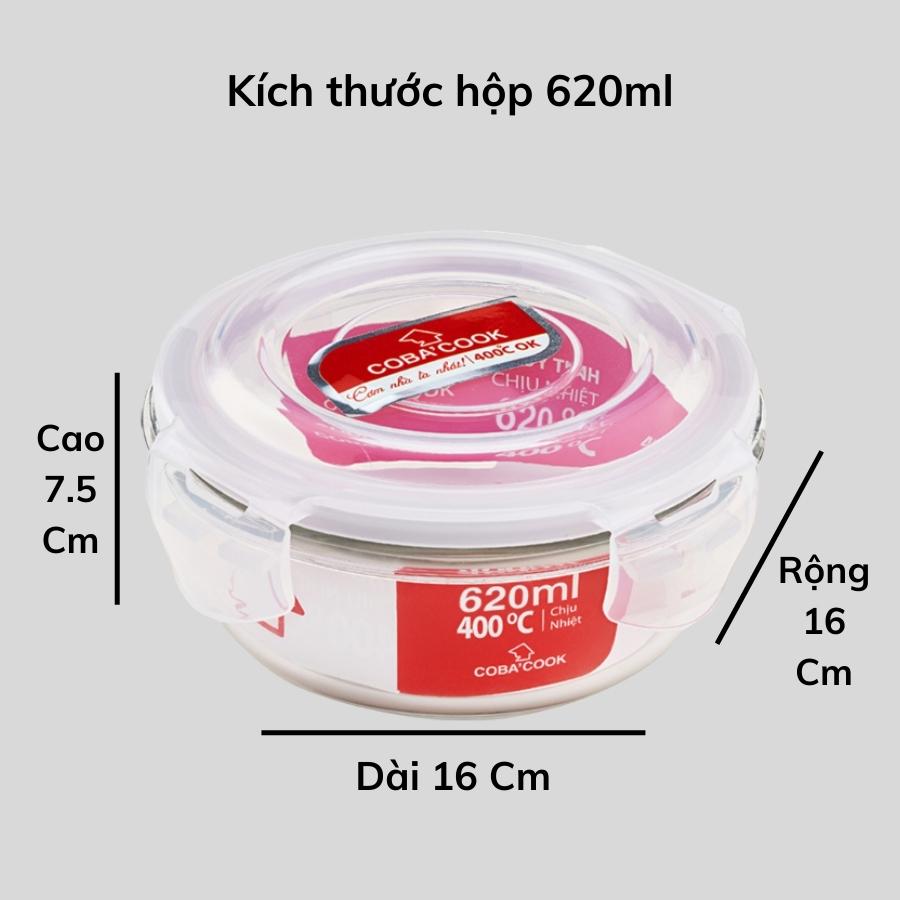 Bộ hộp thủy tinh trữ thực phẩm chịu nhiệt 1 hộp tròn 620ml 2 hộp tròn 400ml COBA'COOK-CCR6R43