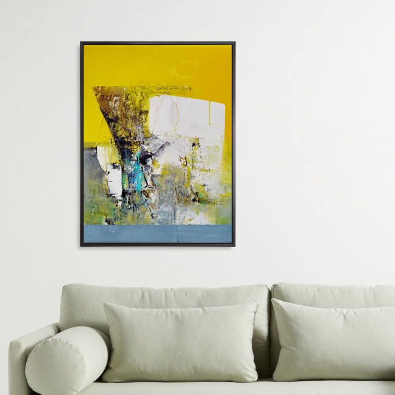 Tranh in canvas trang trí trừu tượng treo tường&quot;Yellow Abstract&quot; 60×80 cm