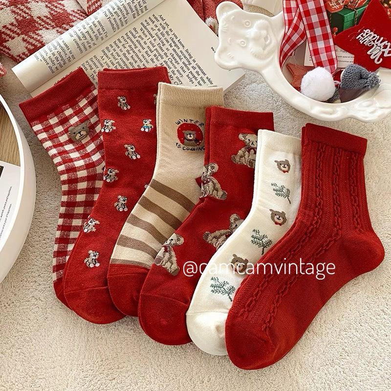 Set Tất Noel Tết Làm Quà Tất Cổ Cao Nữ Tiêu Thư LOLITA ĐỎ Cổ Bèo Nhún Tất Vớ Nữ ULZZANG HÀN QUỐC Maxshopdoc