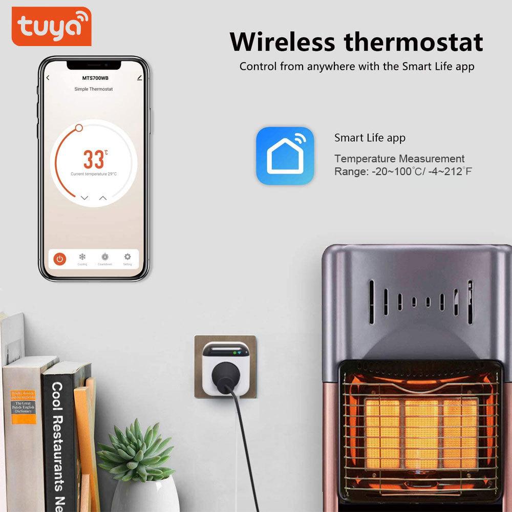 Programmable Smart Wifi Thermostat Plug Outlet Mini Temperature Controller 10A Plug-in Socket APP Control Voice Control Schedule Timer Electric Switch for Heating Cooling Appliances