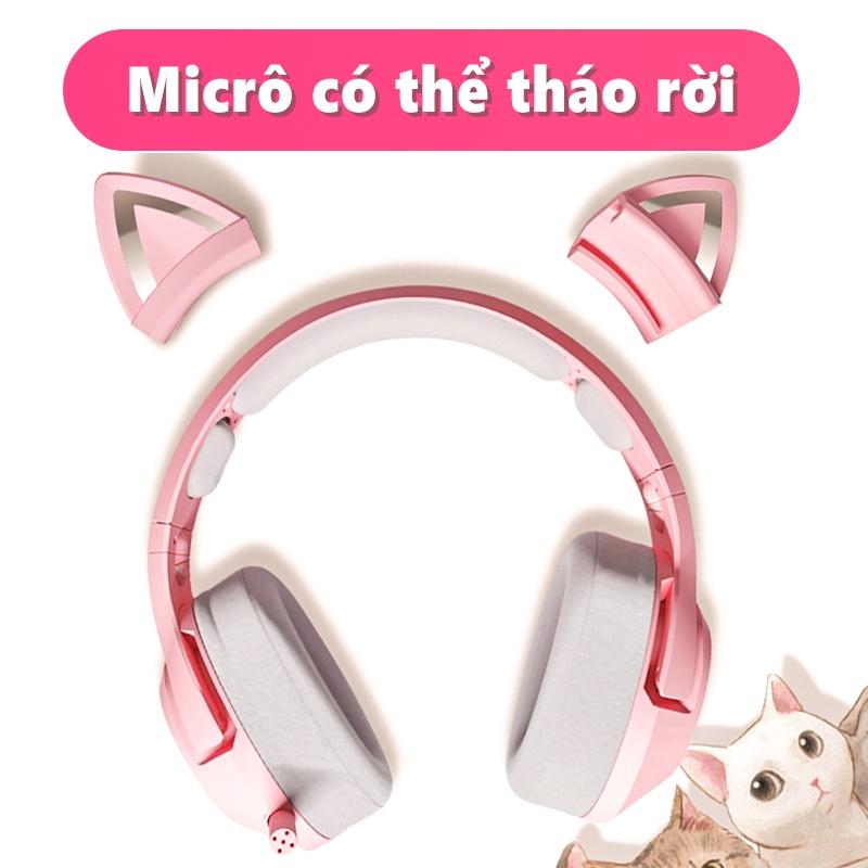 ONIKUMA K9 Tai nghe chơi game tai mèo hồng hiệu ứng âm thanh 7.1 với điện thoại máy tính xách tay giảm tiếng ồn