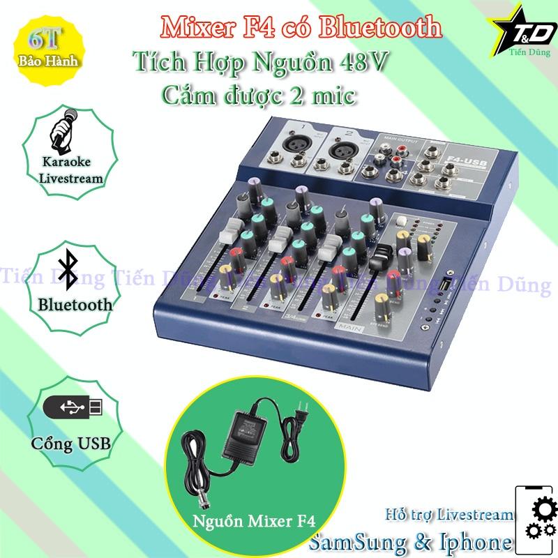 Mic thu âm Aqta ALC290 mixer F4 bluetooth chân đế dây livestream chế dây truyền nhạc dây mic 3m zắc 6.5