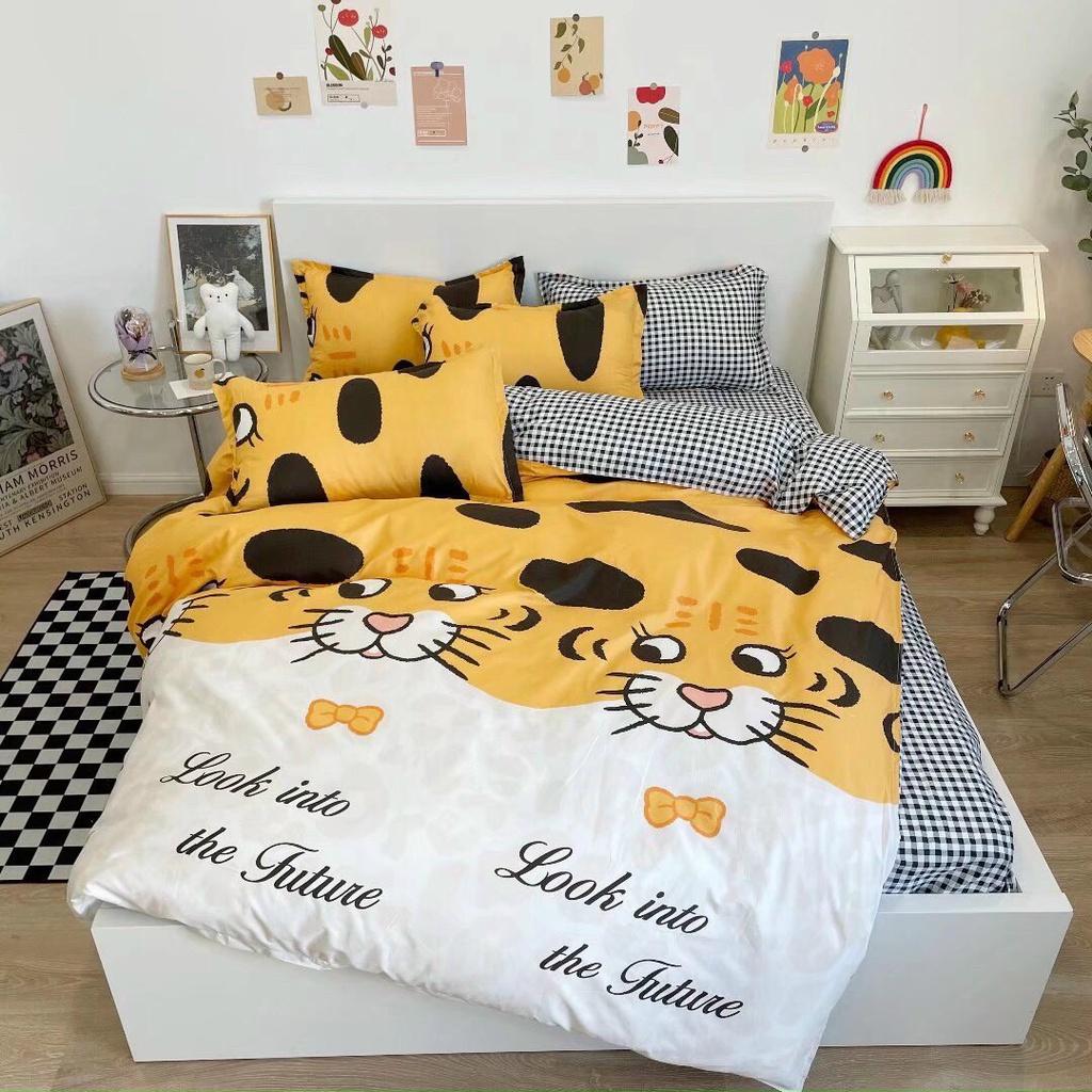 Bộ chăn ga gối Cotton poly M2T bedding gồm vỏ chăn mền, drap ga giường và 2 vỏ gối nằm họa tiết Hổ vằn