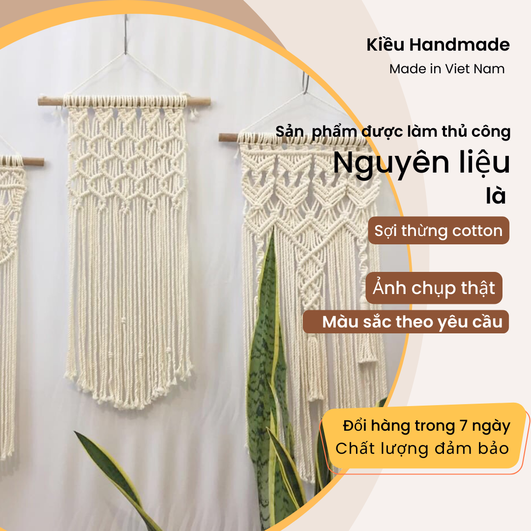 Set 3 món macrame treo trang trí - Trang trí tạo điểm nhấn cho phòng, quán.