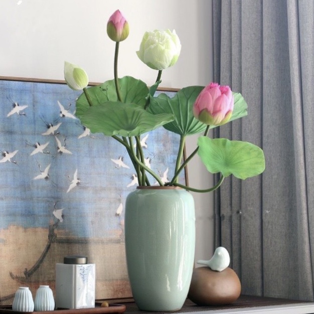 Combo 3 cây Hoa Sen Cạn Nhỏ dài 43cm - cành sen giả trang trí lọ hoa, mâm quả