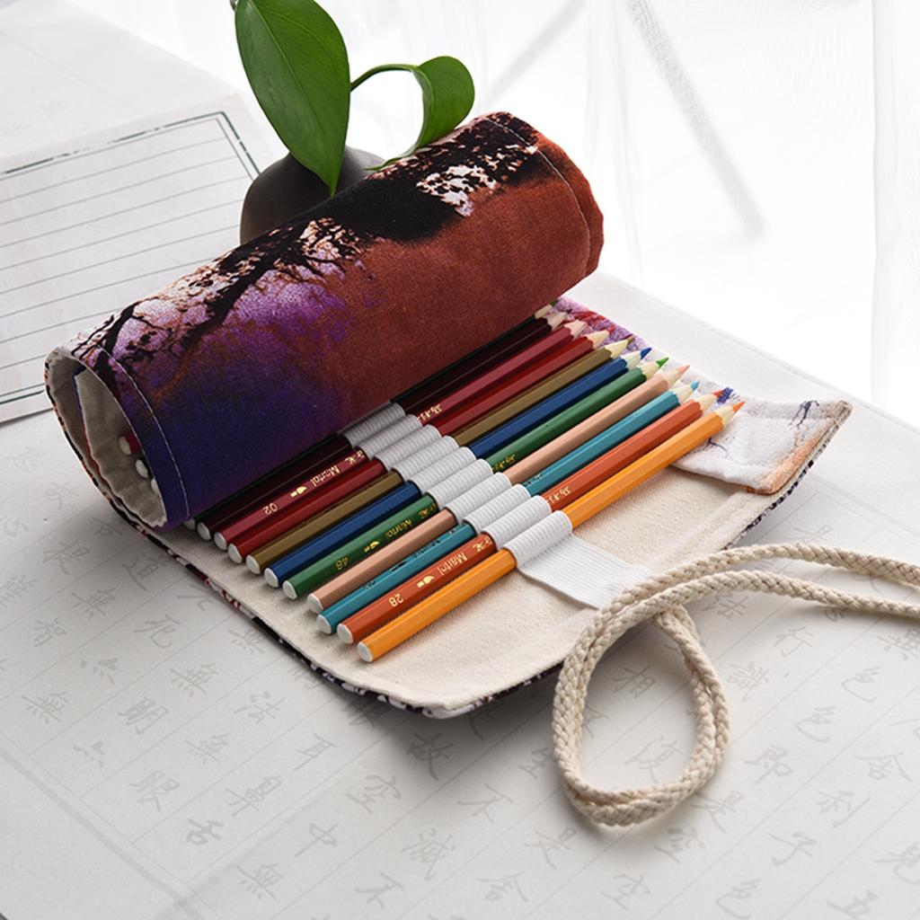 Roll Up Pencil Case Canvas Bag Holder Makeup Cosmetic Pouch Storage 36 Slot