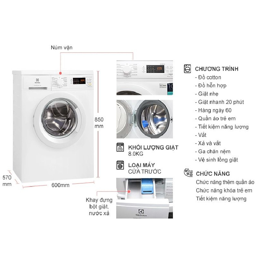 Máy giặt Electrolux Inverter 8 Kg EWW8025DGWA - HÀNG CHÍNH HÃNG