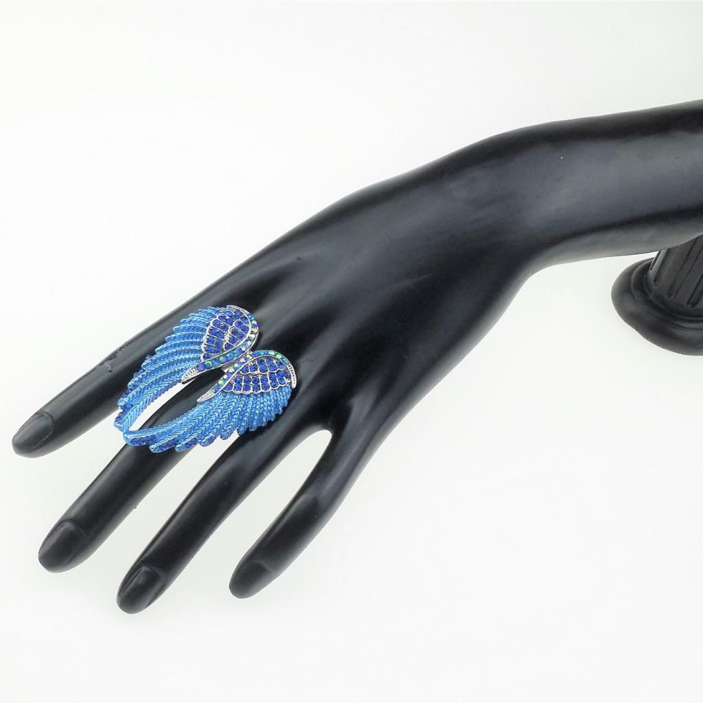 Punk Rock Angel Wing Ring Crystal Rhinestone Stretch Ring Biker Purple