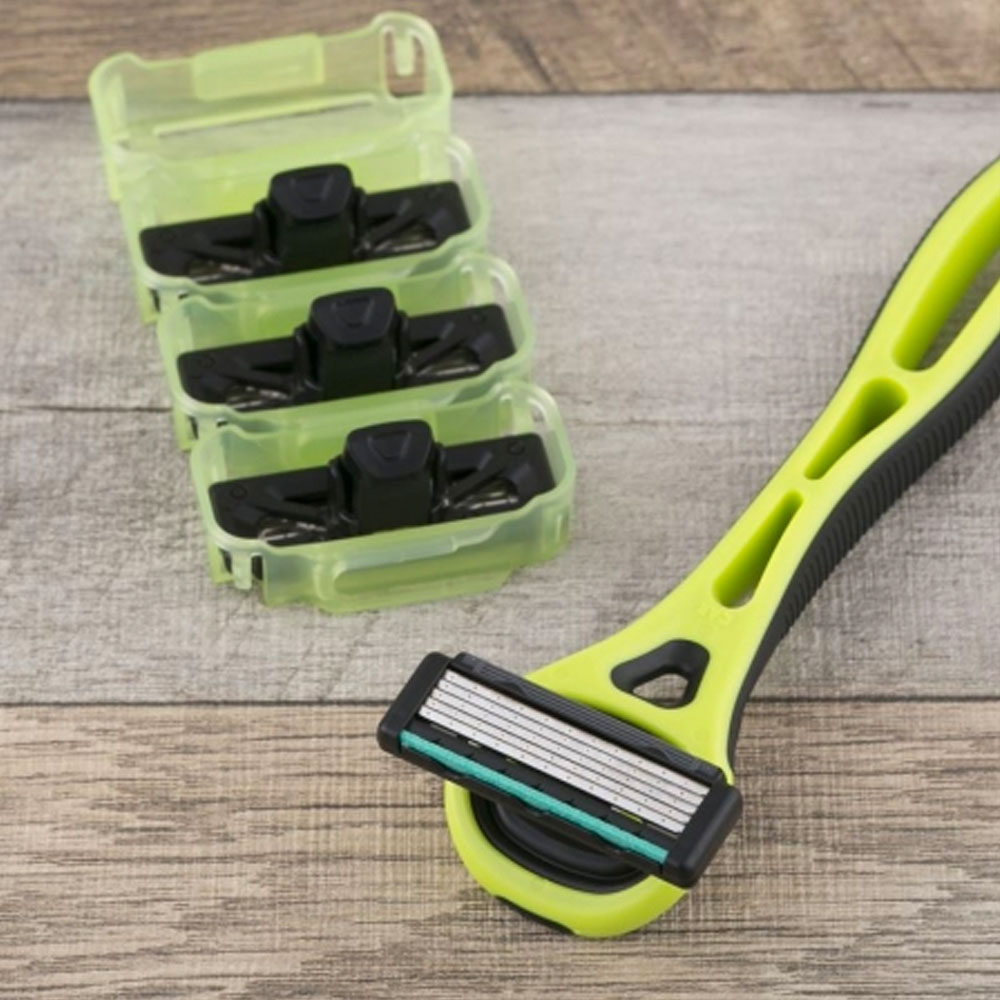 Dao cạo râu cao cấp Nhật Xfit 5 blade màu xanh 4 đầu thay