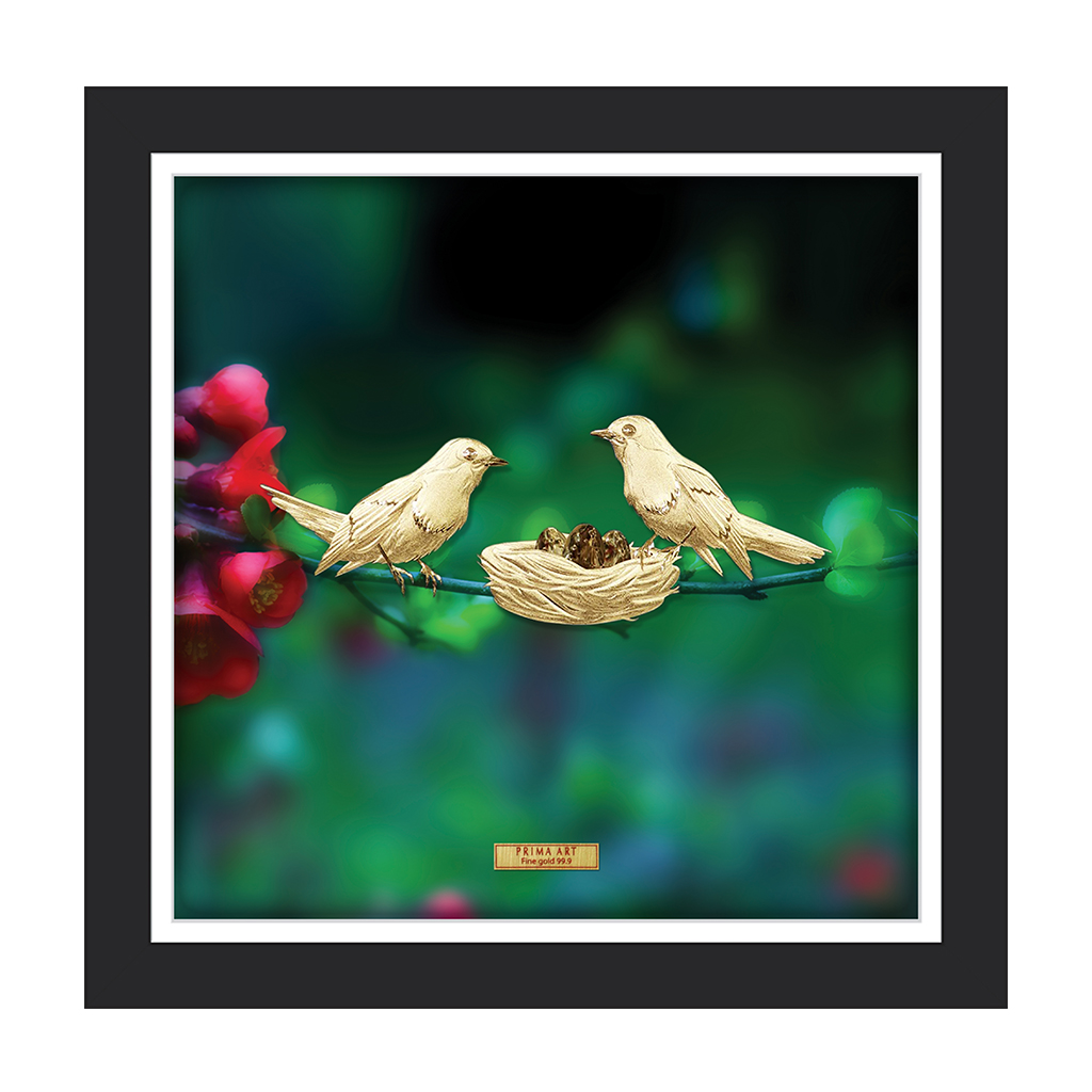 Tranh Vàng 24K PRIMA ART - Tổ Chim Vàng Sung Túc - Kích Thước 35 x 35 cm - CGS-0798-01