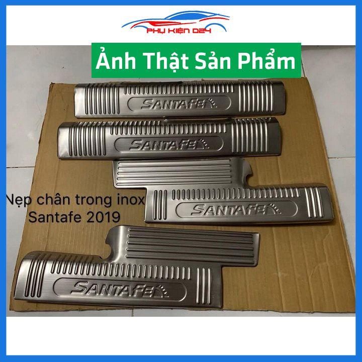 Bộ ốp bậc cửa trong ngoài nẹp bước chân Santafe 2019-2020-2021-2022 Inox chống trầy trang trí xe