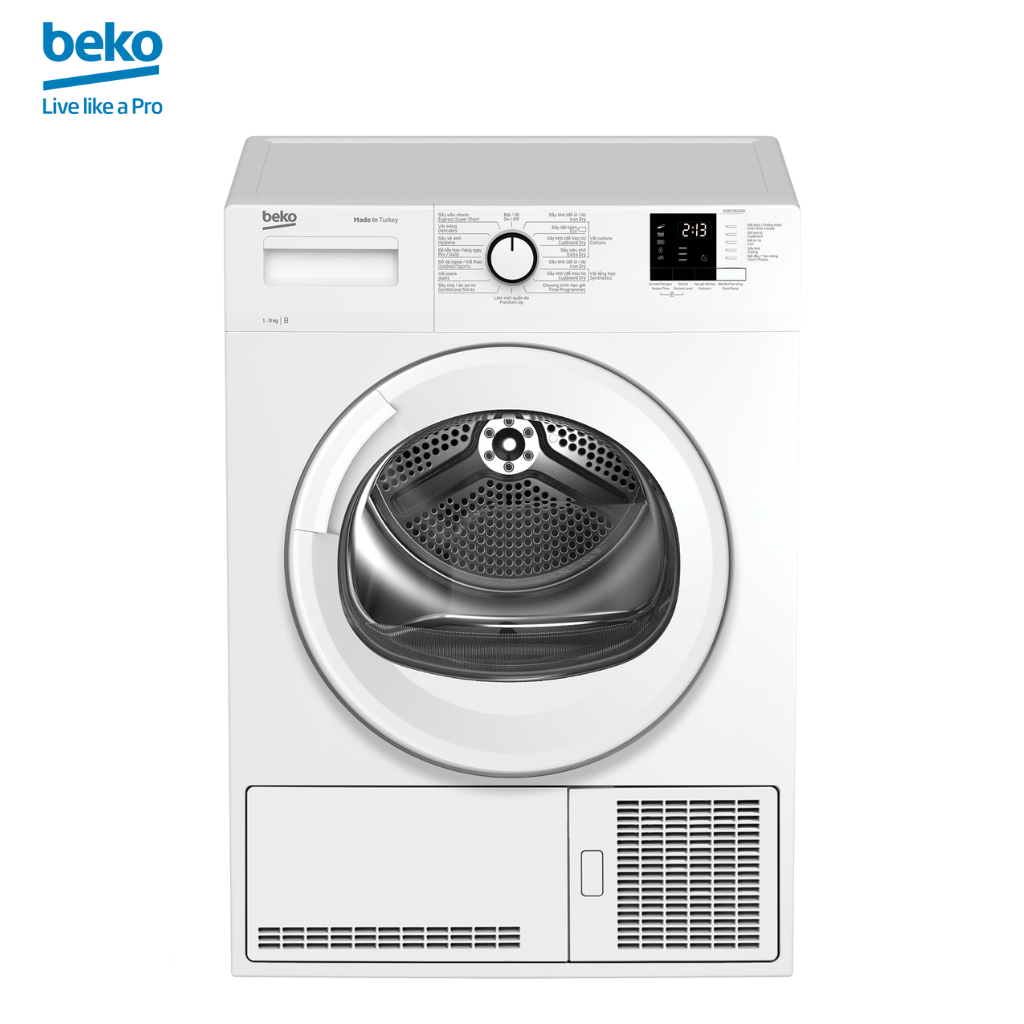 Máy Sấy Quần Áo BEKO Công Nghệ Sấy Ngưng Tụ 8Kg, Chống Nhăn Tự Động, Bền Màu Sợi Vải - DU8133GA0W - Hàng Chính Hãng