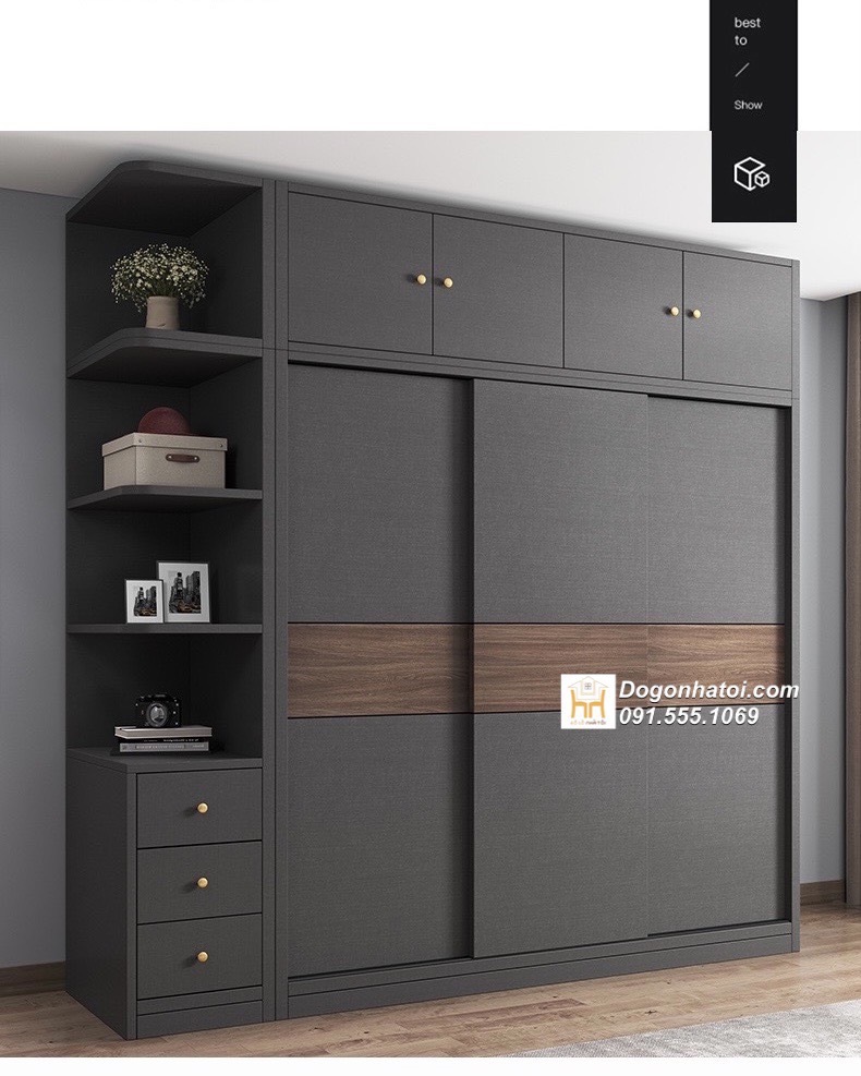 Tủ quần áo 2 cánh lùa đẹp hiện đại C2m4 x D2m - TA233