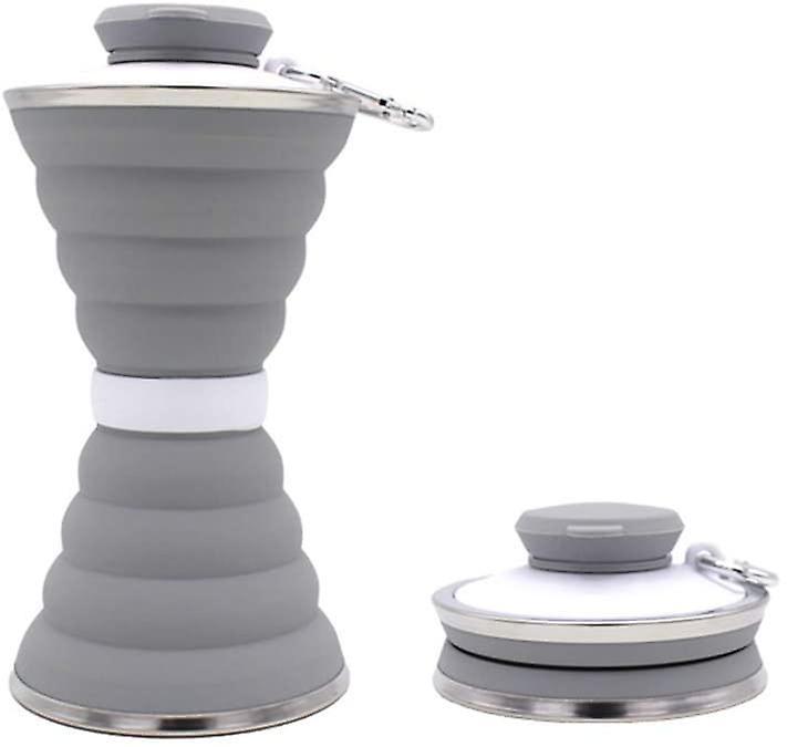 Travel kính viễn vọng du lịch thể thao ngoài trời gấp cốc silicon chai nước có thể thu gọn chai nước gấp, màu xám