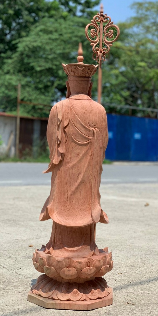Tượng phật địa tạng vương bồ tát bằng gỗ hương đá liền khối đẹp long lanh kt cao 100m×34×33cm
