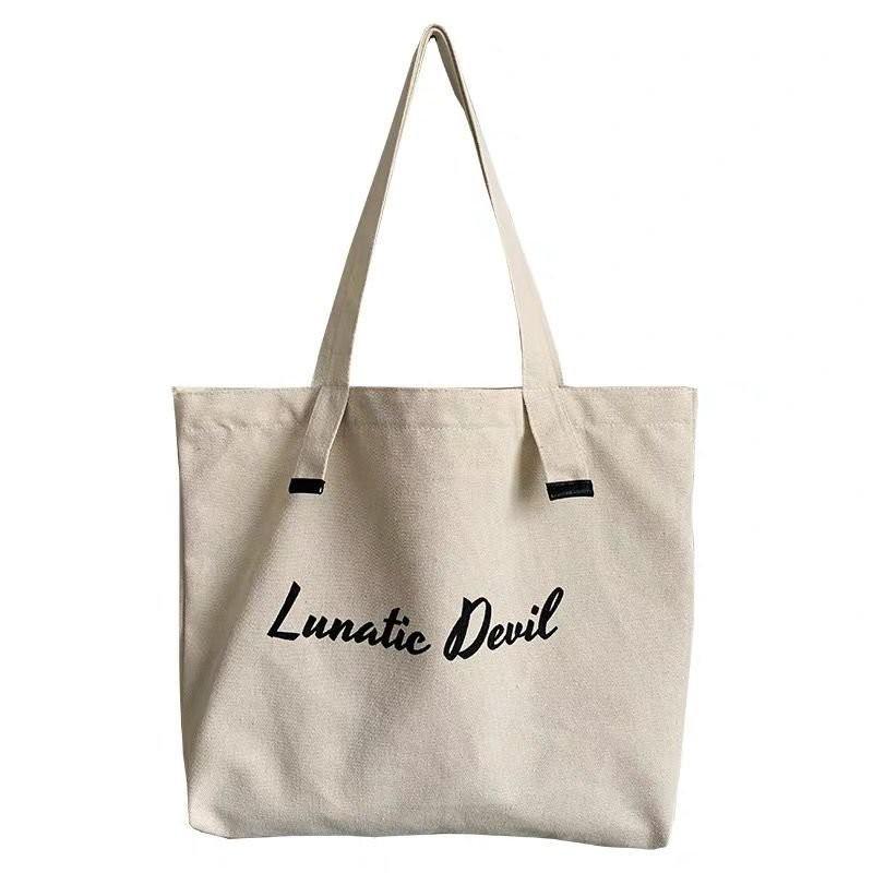 Túi tote túi vải canvas Lunatic Devil phong cách Hàn quốc, có khóa miệng ngăn phụ bên trong tiện dụng