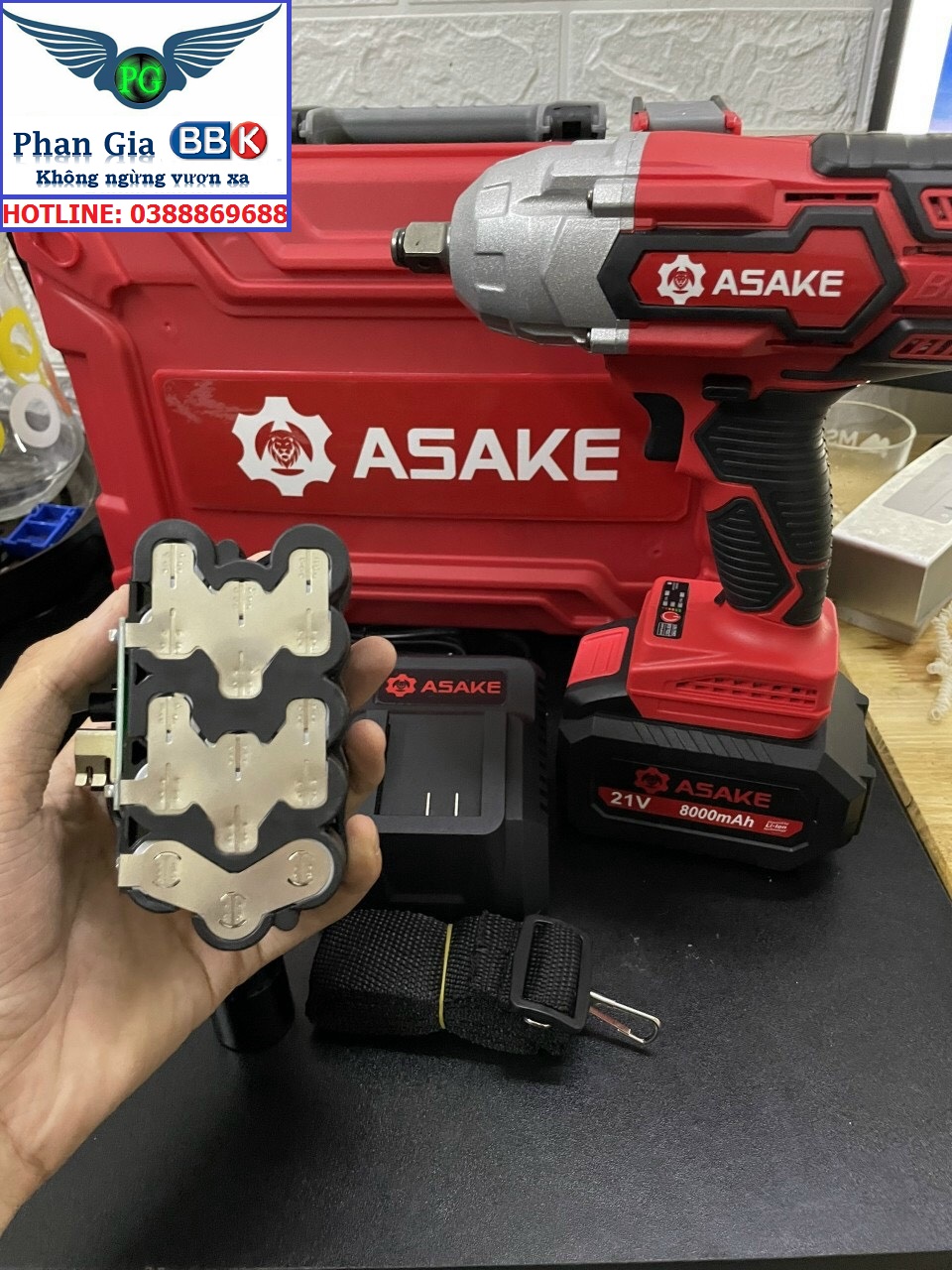 MÁY SIẾT BULONG CAO CẤP ASAKE MỞ ỐC 38mm PIN 15 CELL 8.0 AH