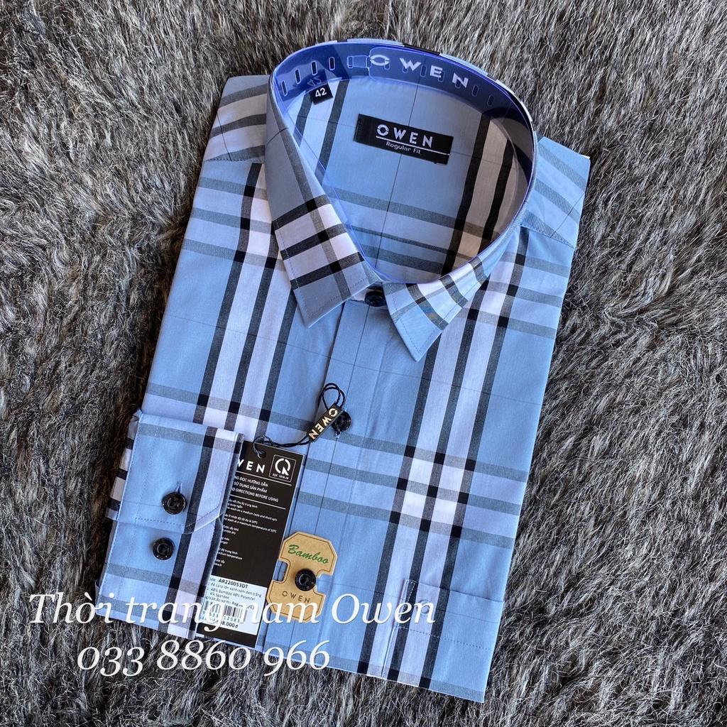 OWEN - Áo sơ mi dài tay Owen regular fit chất sợi tre kẻ ca rô xanh - Áo sơ mi nam dài tay kẻ ca rô