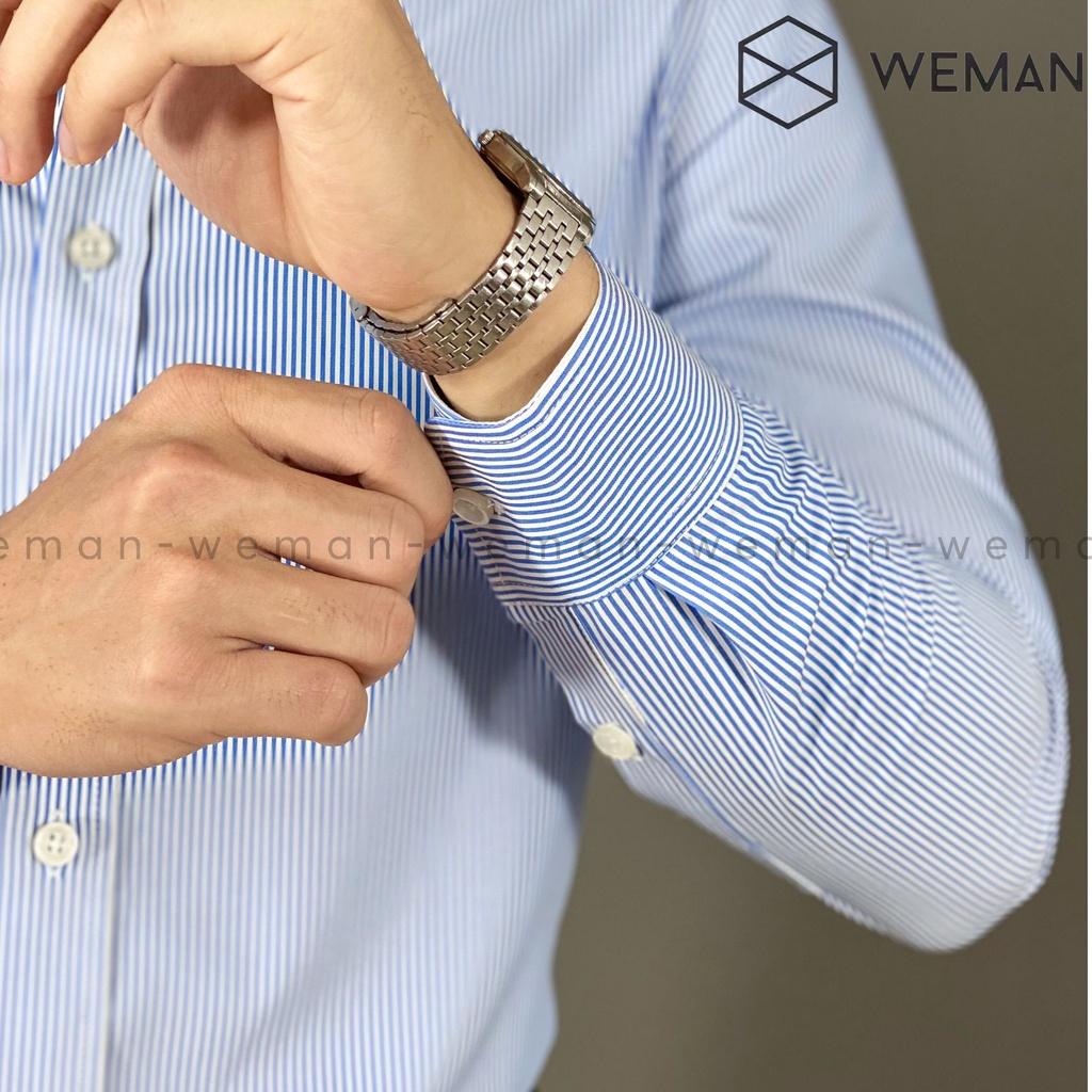 Áo Sơ Mi Sọc Nam, Áo Sơ Mi Nam Kẻ Sọc Xanh Cổ Cutaway Sang Trọng, Chất Liệu Cao Cấp Mịn Mát Thấm Hút Mồ Hôi WEMAN - KS02