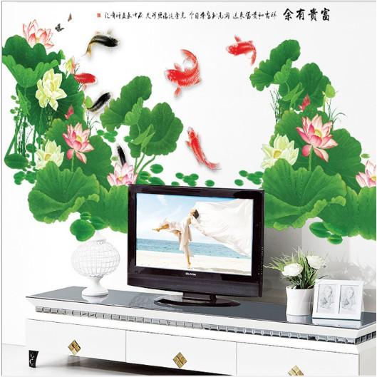 Decal trang trí hoa sen và cá chép size lớn