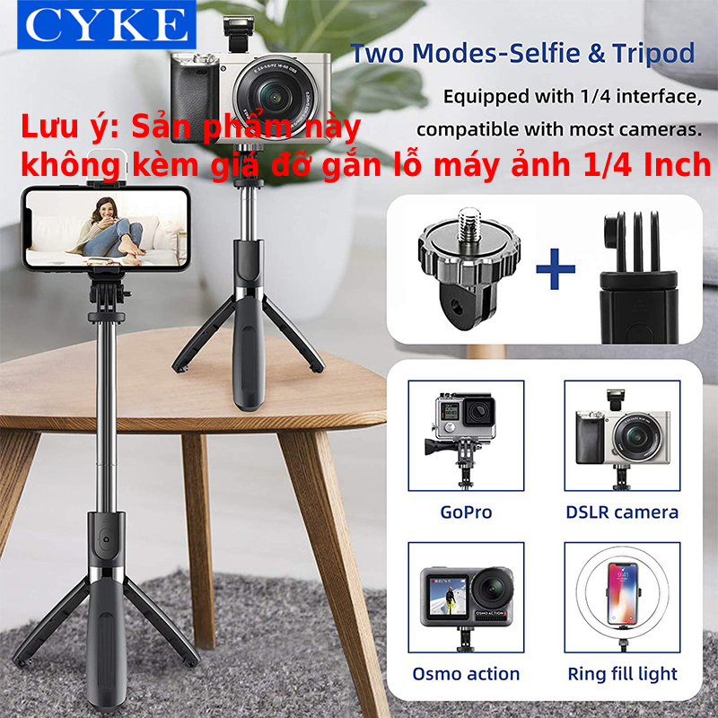 Gậy chụp hình Selfie Tripod CYKE kéo dài 102.4cm xoay 360 độ tích hợp điều khiển không dây bluetooth kèm đèn Led-Hàng chính hãng