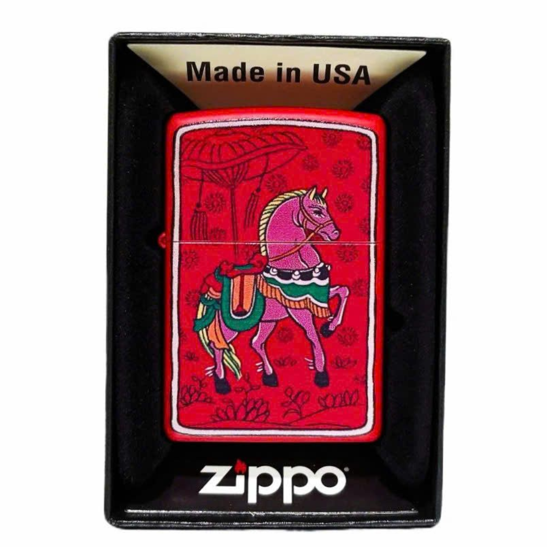 Bật lửa Zippo Year of the Horse - Phiên Bản 12 Con Giáp (Tuổi Ngọ) Thiết Kế Việt Nam, Sơn Tĩnh Điện Đỏ May Mắn Chính Hãng