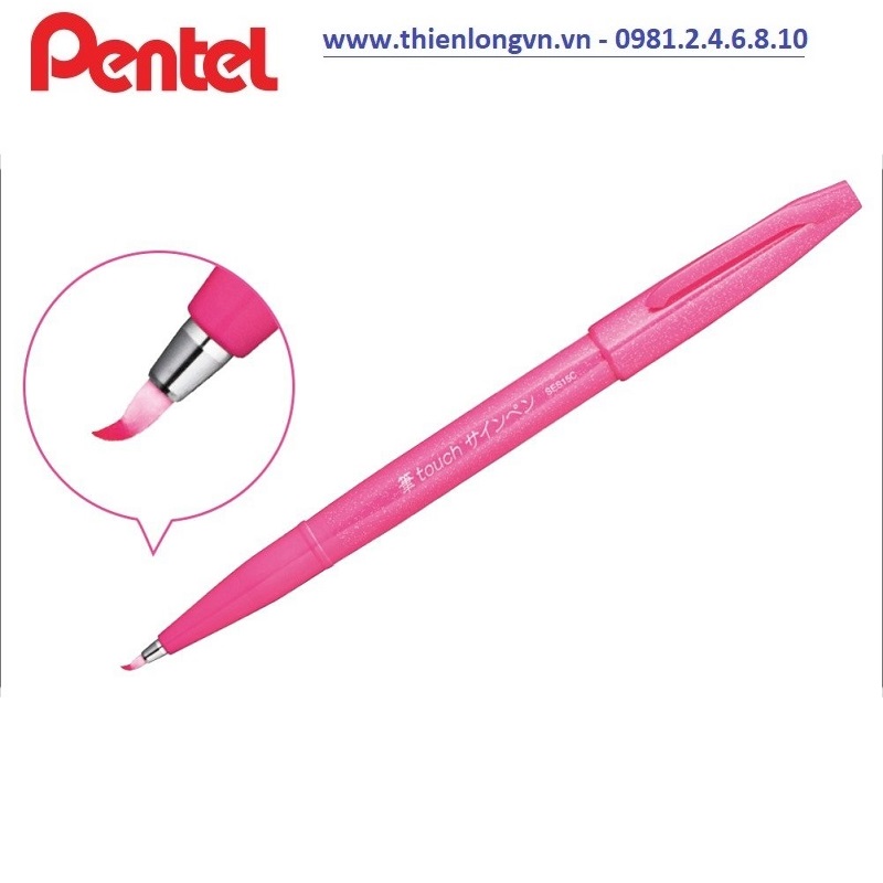 Bút lông viết thư pháp hiện đại Pentel SES15C-P màu Hồng; Calligraphy Fude Touch Sign - Pink