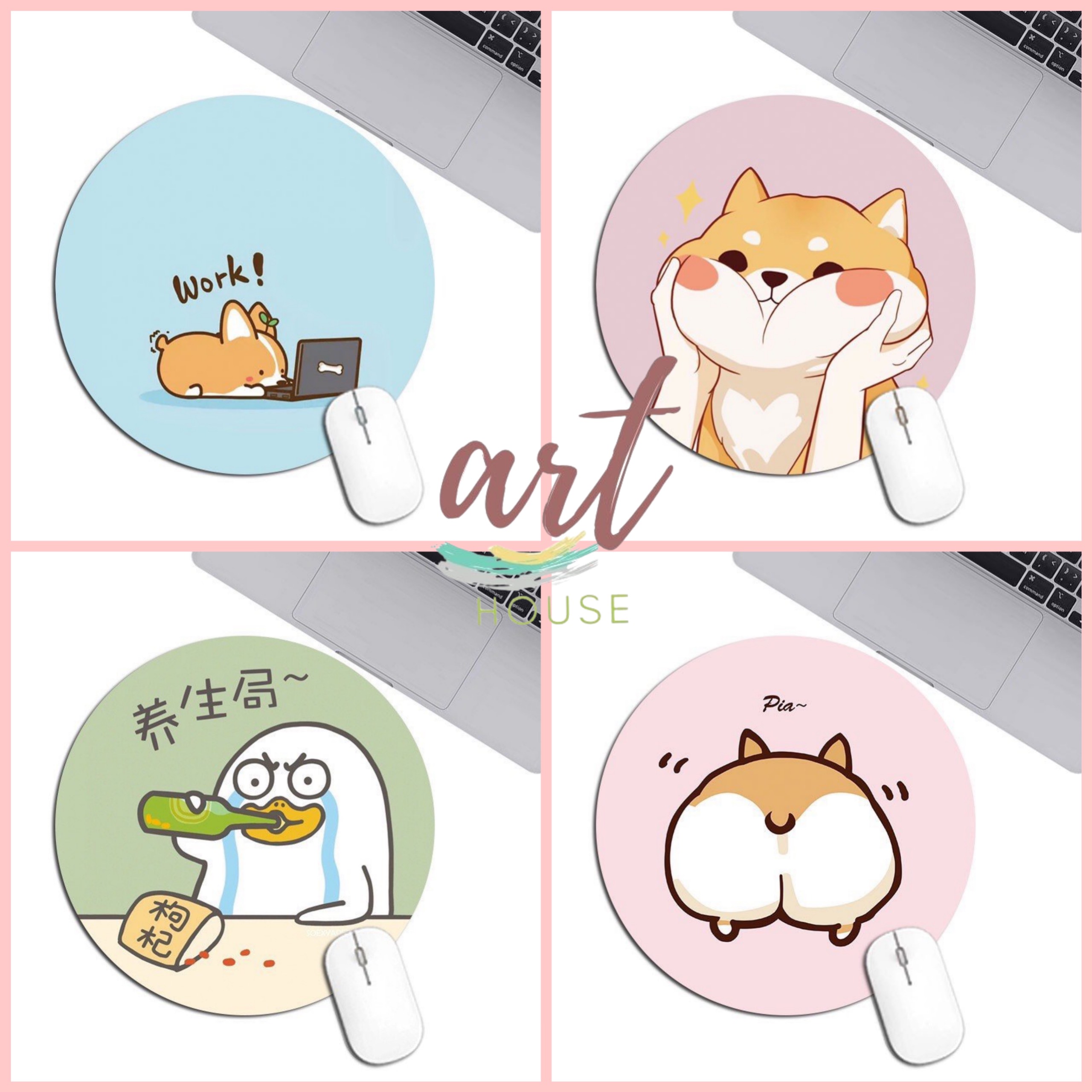 Miếng Lót Chuột Mouse Pad Tròn Dùng Trong Văn Phòng Học Tập Mẫu Hoạt Hình Cute