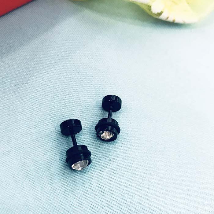 Bông tai khuyên nụ đá tròn vành đen
