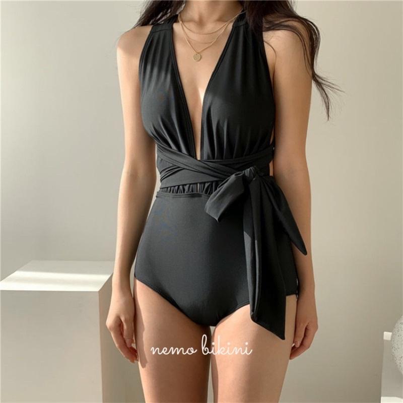 Đồ bơi nữ, bikini đi biển 1 mảnh dây buộc eo Nemo Bikini - B54 - Đen